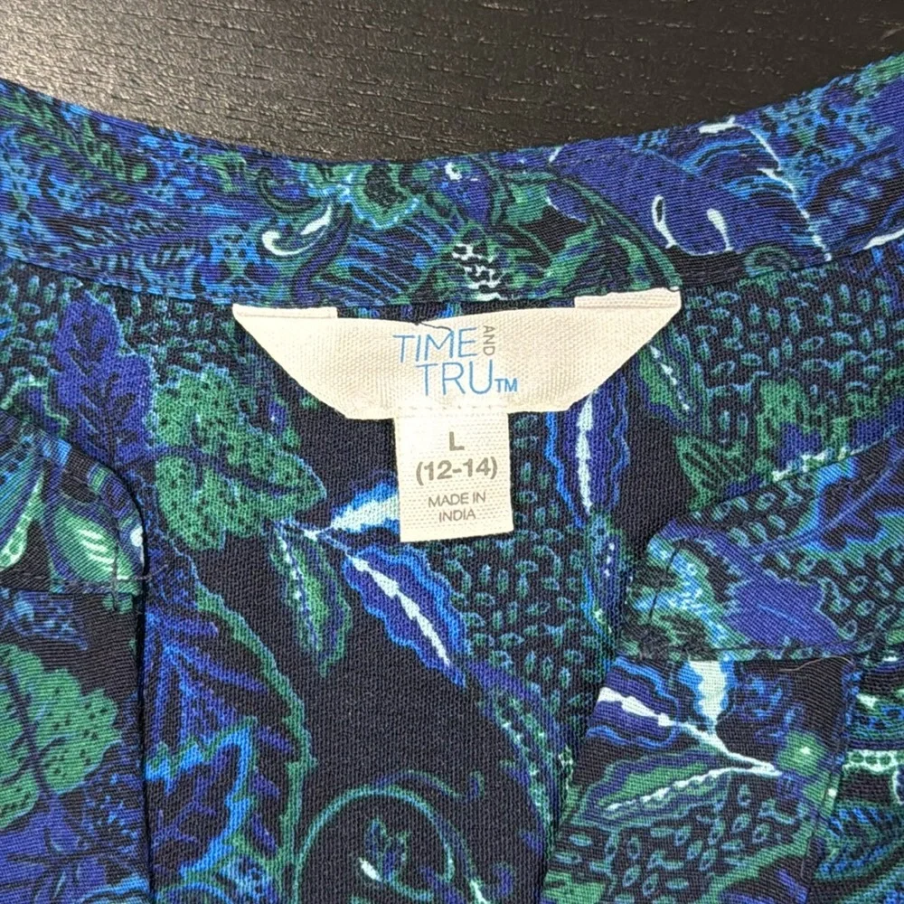 Time & Tru Blue and Green Long Sleeve Dress - L - Picture 7 of 9